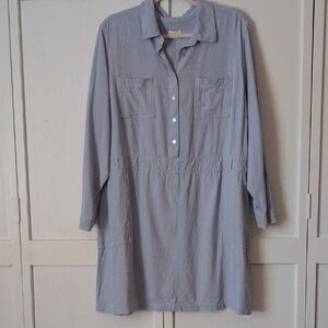 J Jill Light Blue Linen Blend Long Sleeve Dress Plus Size 2X